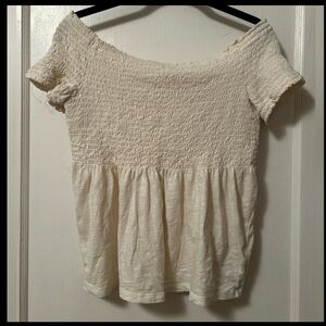 Old Navy Smocked Off The Shoulder Cream-White Top